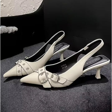 Xajzpa Luxury Brand Designer Women Sandals Fashion Pointed Toe Buckle Strap Metal High Heeled Kitten Heel Elegant Single Shoes Female